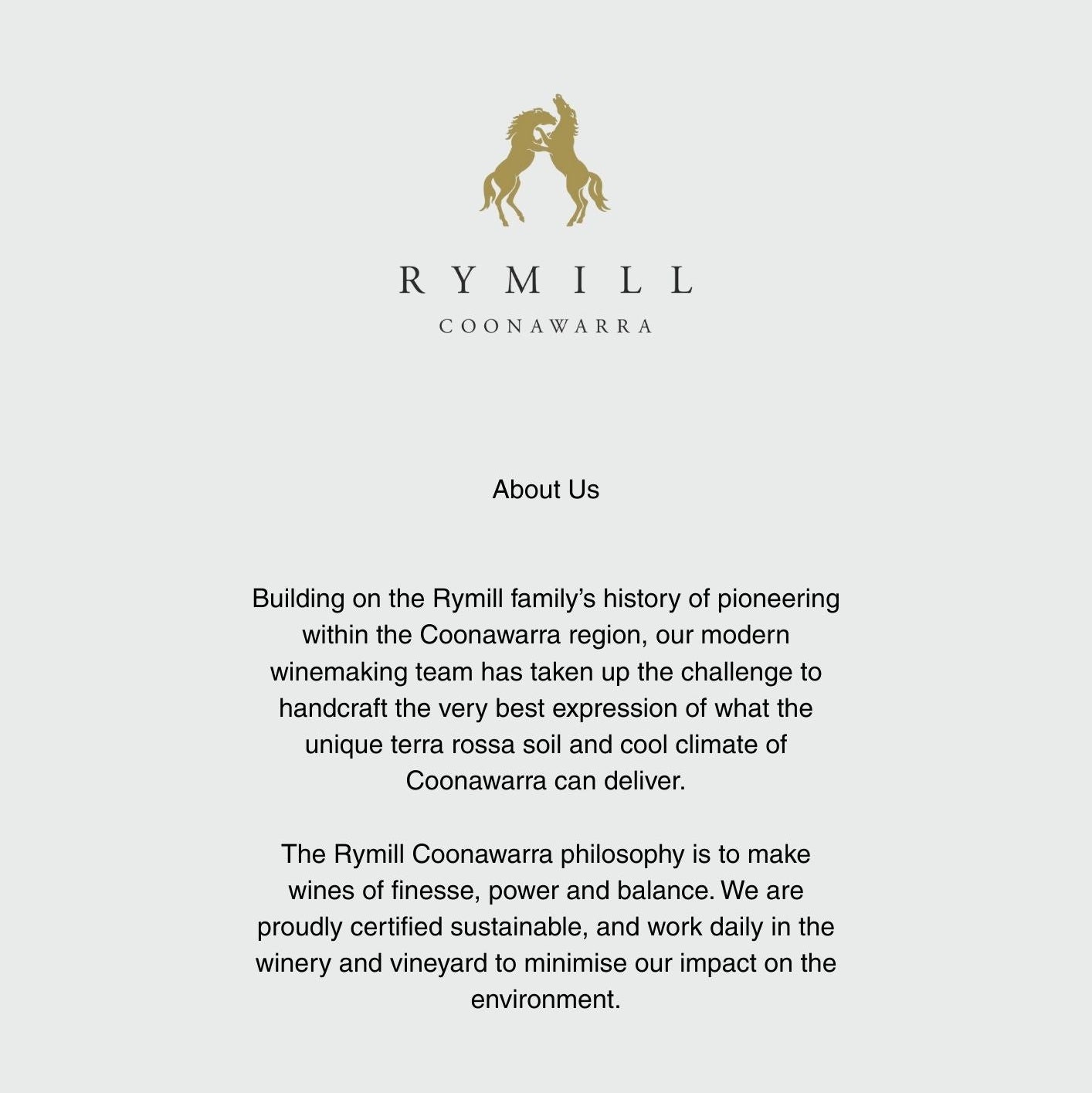 Rymill Coonawarra branding with text on a gray background