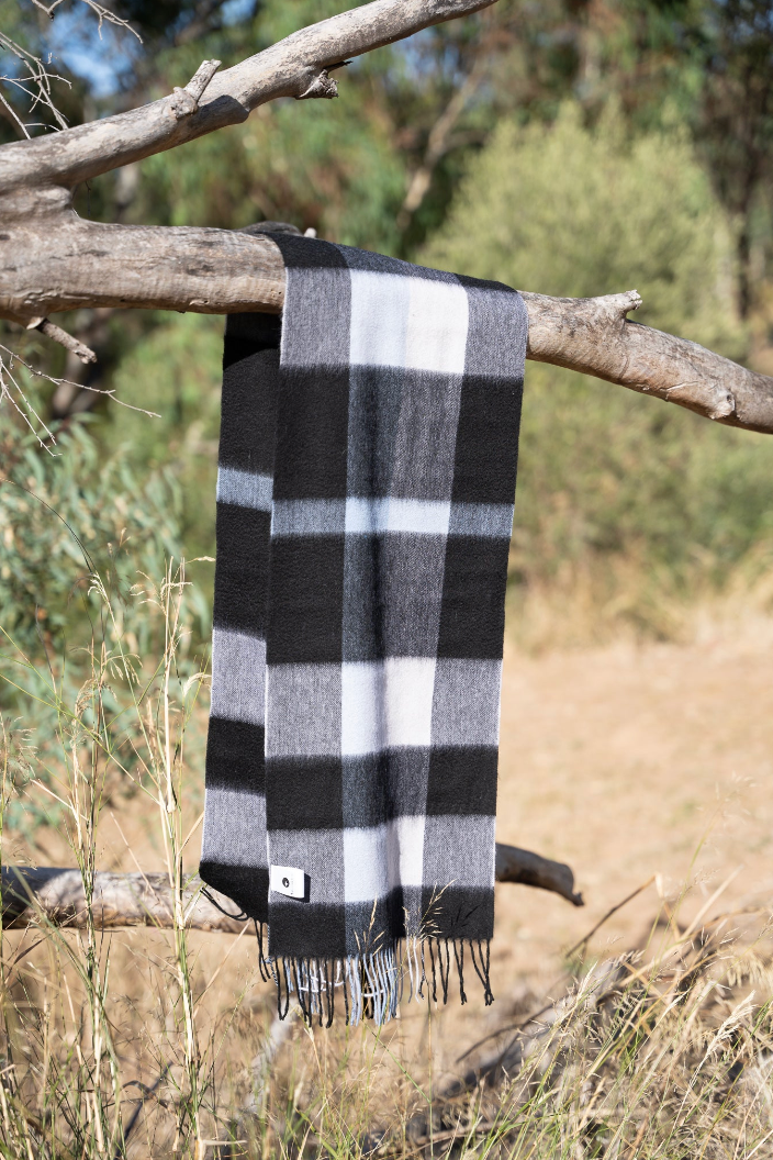 Australia Made 100% Merino Wool Scarf | Sky Blue Plaid Scarf - Windsor, NSW