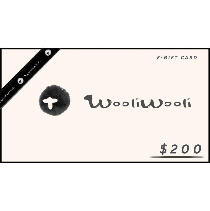 WooliWooli e-gift card with $200 value on a white background