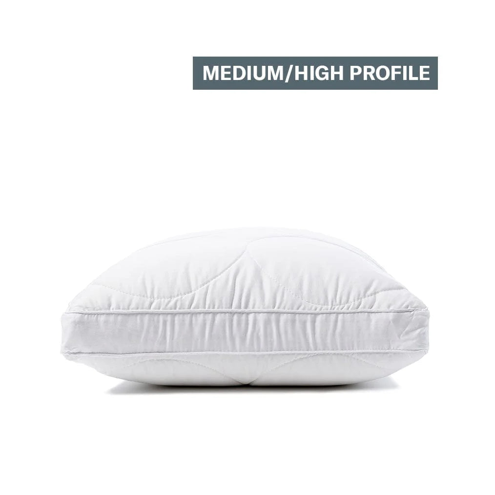 White pillow with 'Medium/High Profile' text on a white background