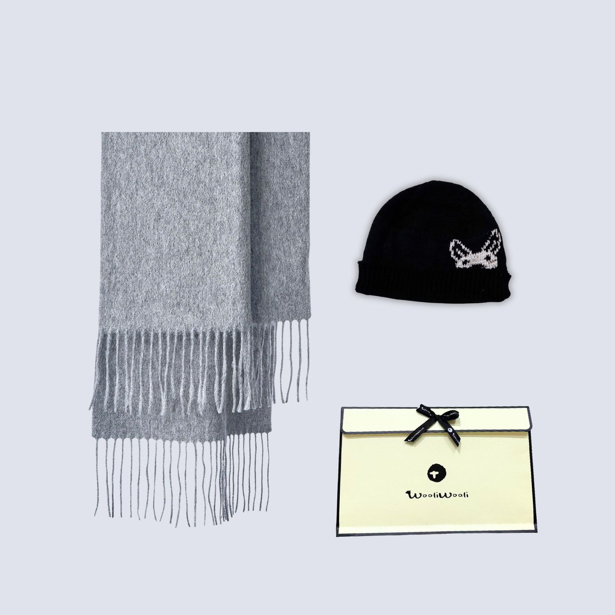 WooliWooli_greyscarf_blackkangaroobeanie_giftset