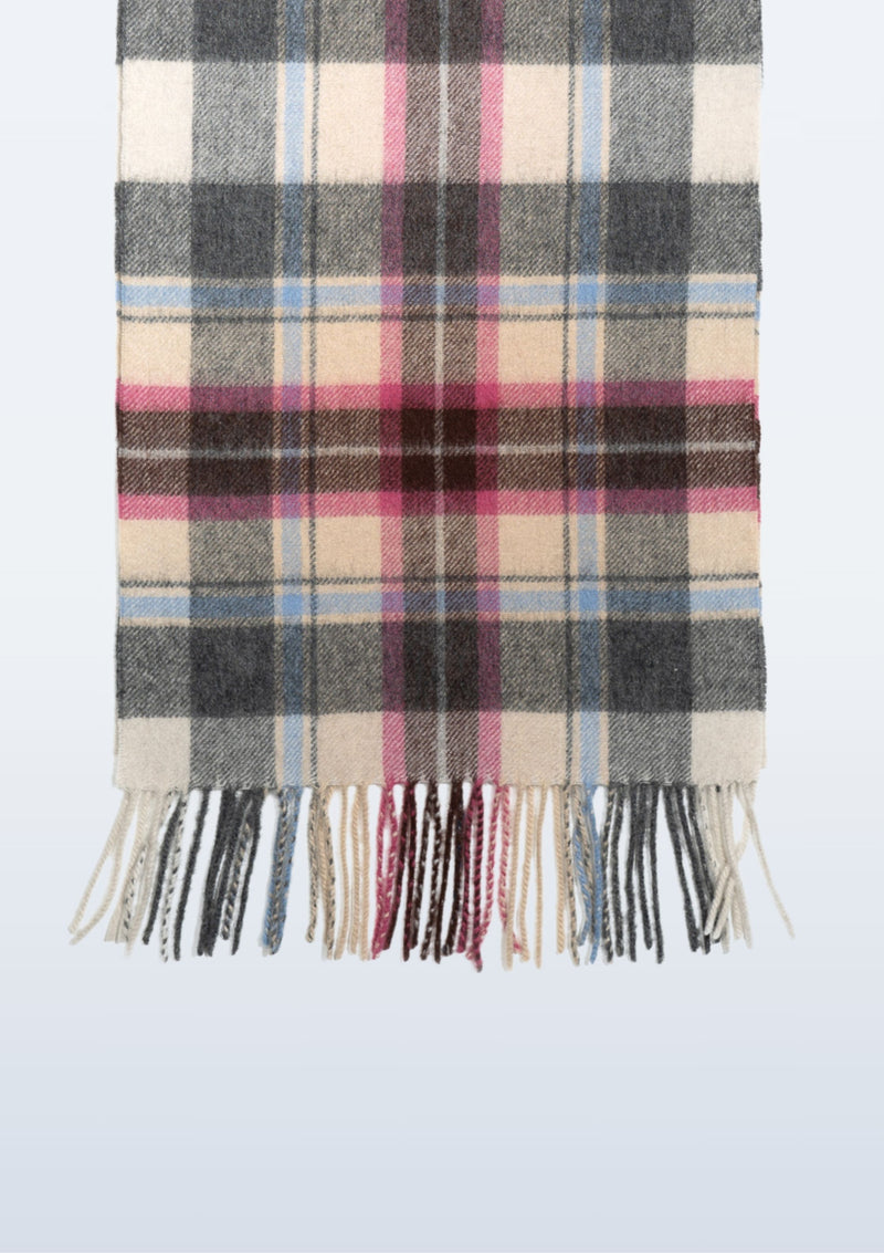 Australia Made Merino Wool Scarf | Tartan Scarf  - Rice Pink Thompson Scarf