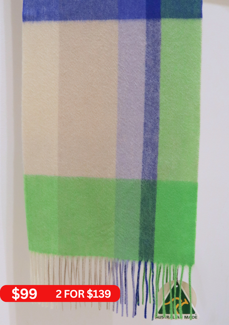 Australia Made 100% Merino Wool Scarf｜Plaid Scarf - Lemon & Lime