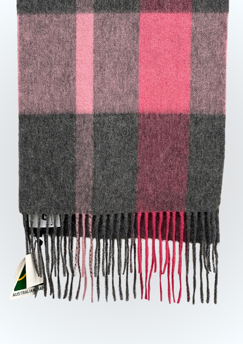Australia Made Merino Wool Scarf | Tartan Scarf  - Watermelon Pink Plaid Scarf