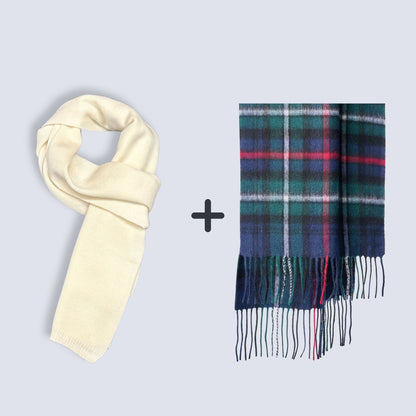 100% Wool Knit Scarf (Cream on the Top)  + 100% Wool Scarf ｜ Value Bundle
