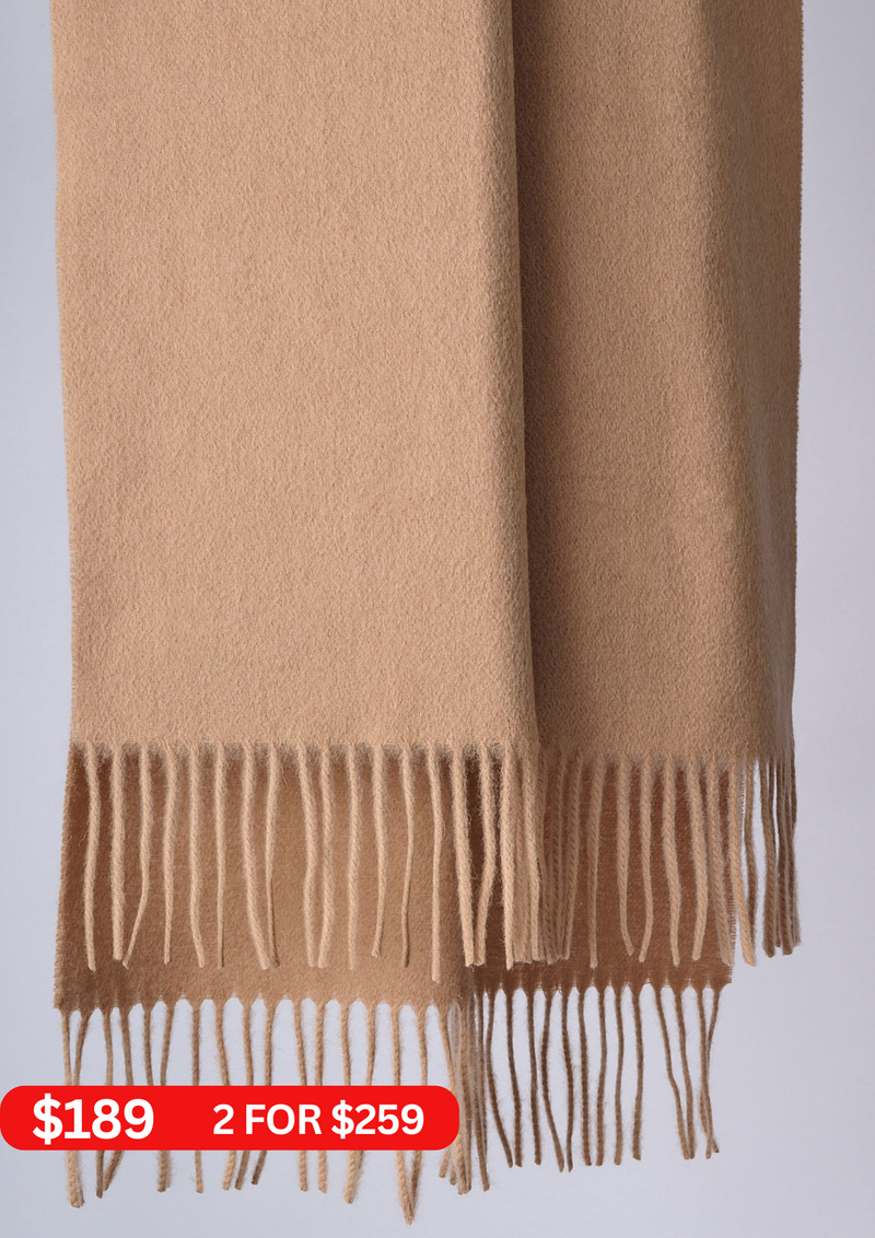 Australian Alpaca Wool Scarf  | Classic Camel Shawl - Cradle Mountain, TAS
