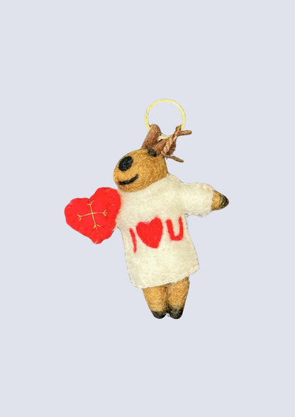 Handmade Wool Felt Reindeer Keychain
