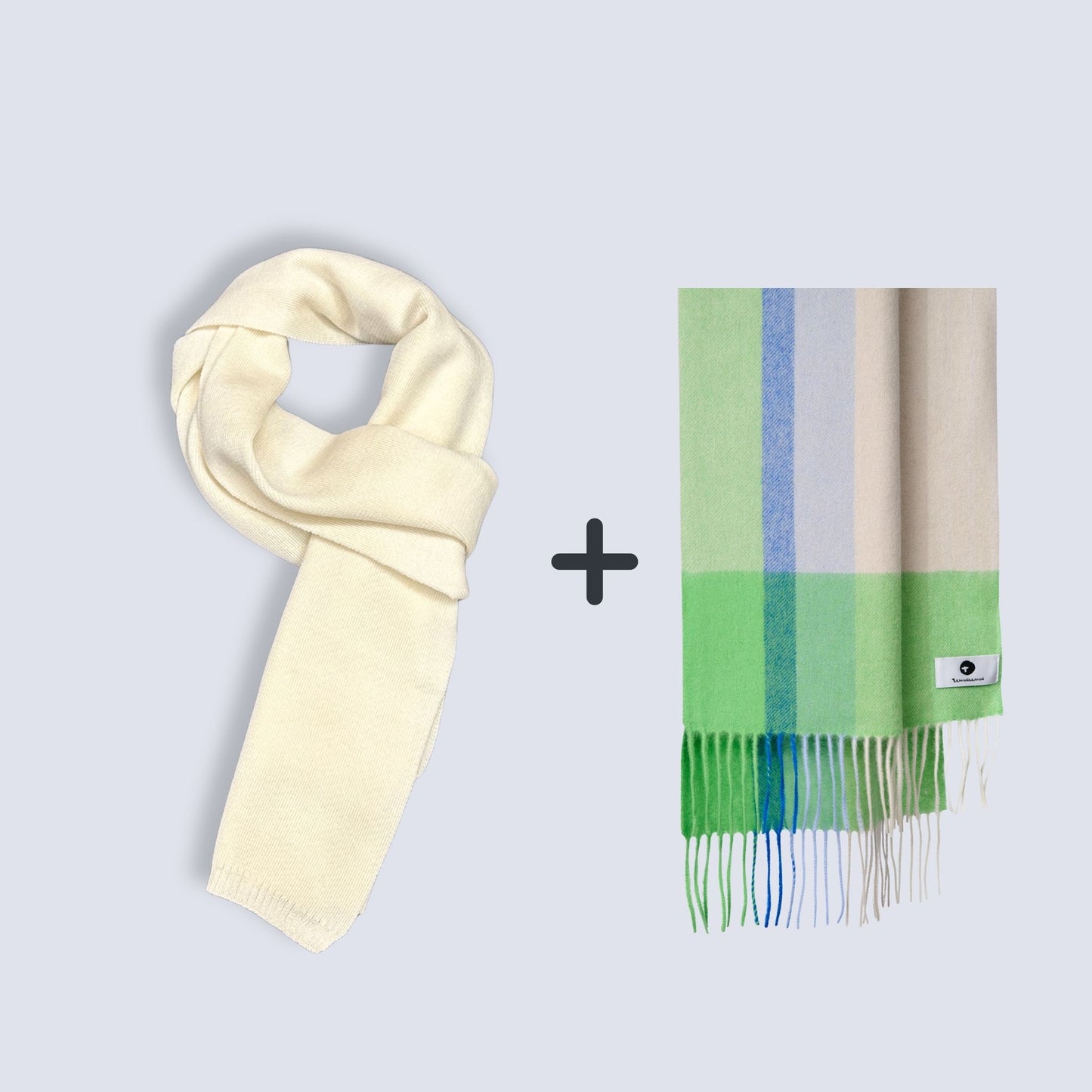 100% Wool Knit Scarf (Cream on the Top)  + 100% Wool Scarf ｜ Value Bundle