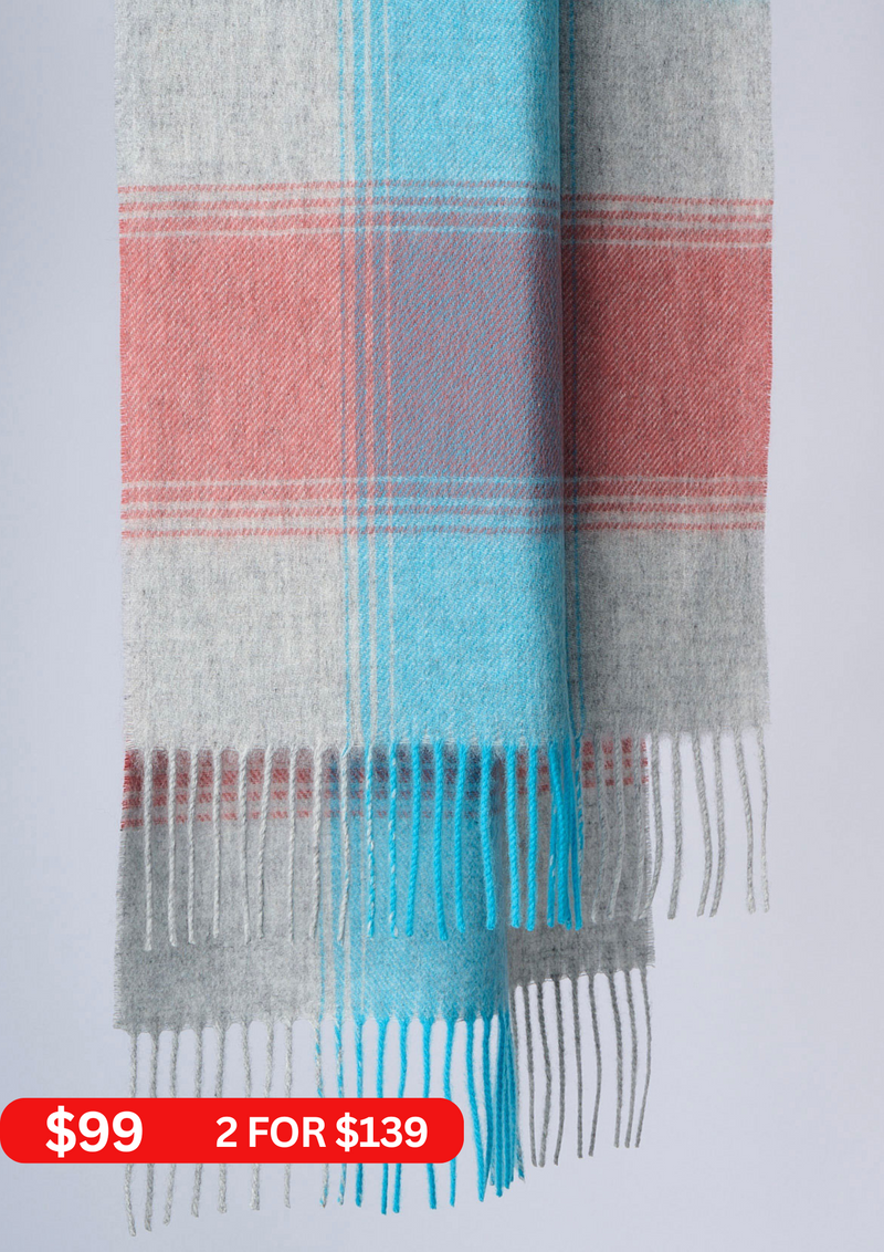 Australia Made 100% Merino Wool Scarf｜Plaid Scarf - Coral Coast