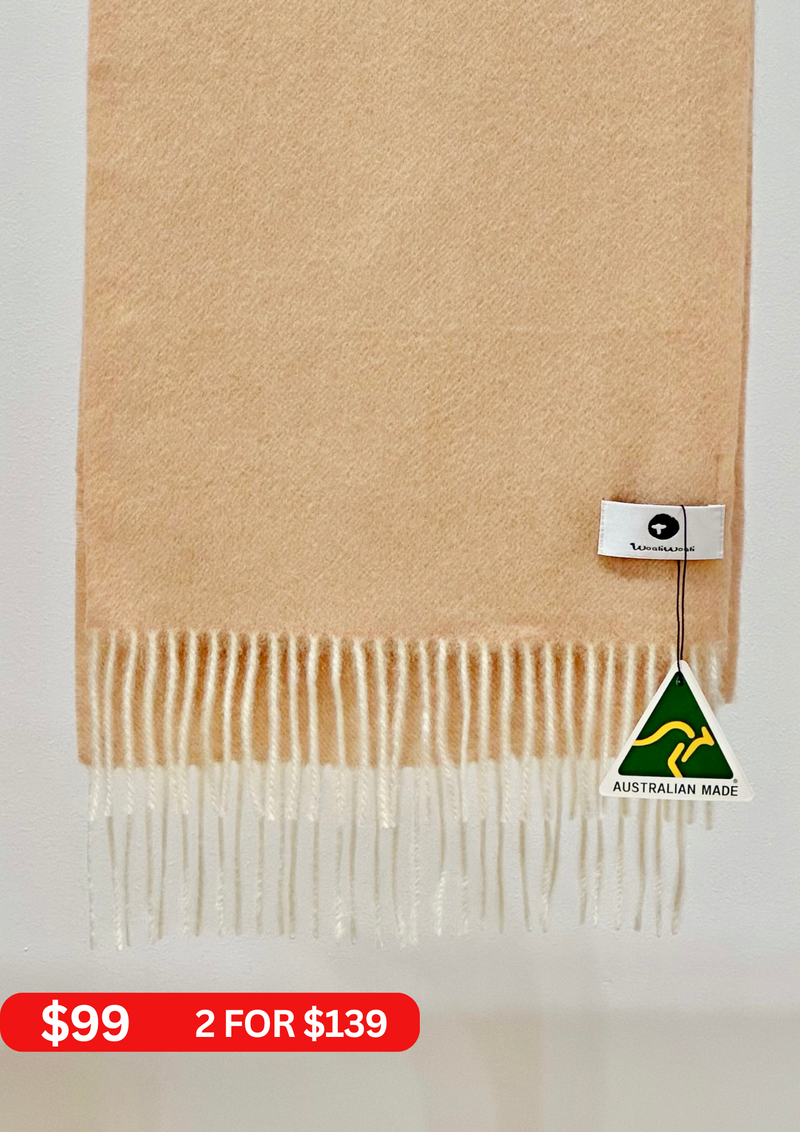 Australia Made 100% Merino Wool Scarf | Light Camel Scarf - Morning Dune