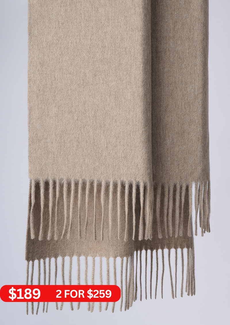 Australia Made Alpaca Wool Scarf | Beige Plain Shawl - Uluru, NT