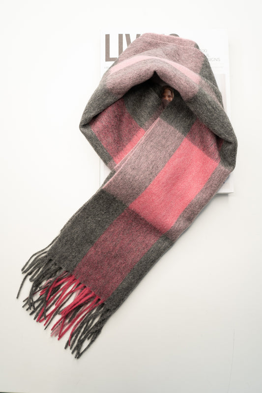 Australia Made 100% Merino Wool Scarf | Modern plaid Scarf - Watermelon Pink