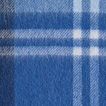 Close-up of blue and gray plaid fabric