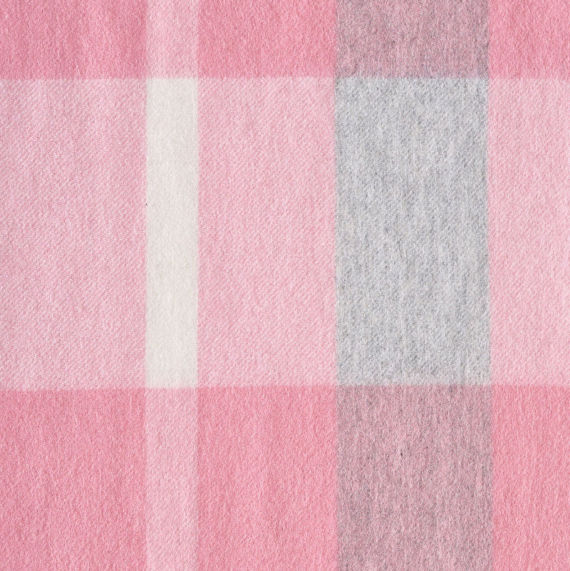 Close-up of pink and gray checkered  wool fabric