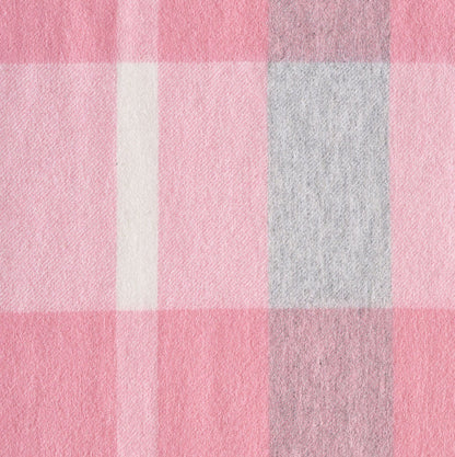 Close-up of pink and gray checkered  wool fabric