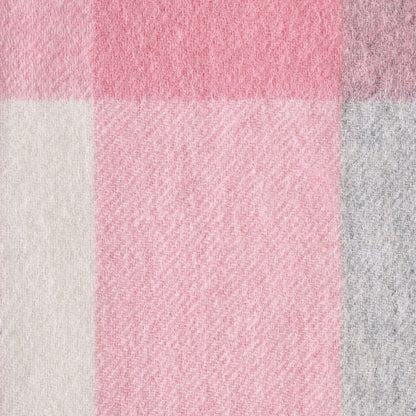 Close-up of pink and gray checkered  wool fabric