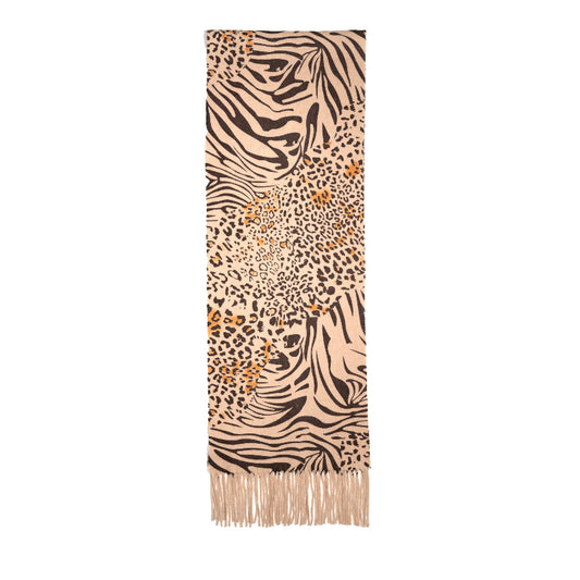 Scarf with zebra and leopard print on a white background