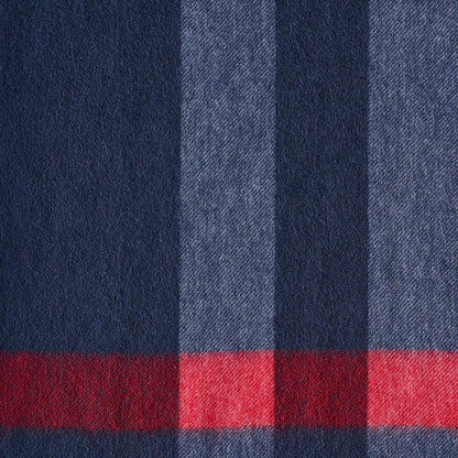 Close-up of a fabric with blue and red plaid pattern