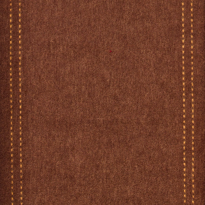 Close-up of brown wool fabric with yellow stitching