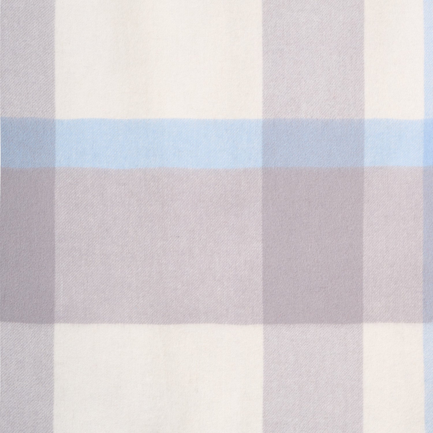 Close-up flat lay of a plaid merino wool shawl, showcasing its soft texture and plaid pattern