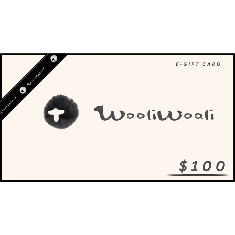 WooliWooli e-gift card with $100 value on a white background