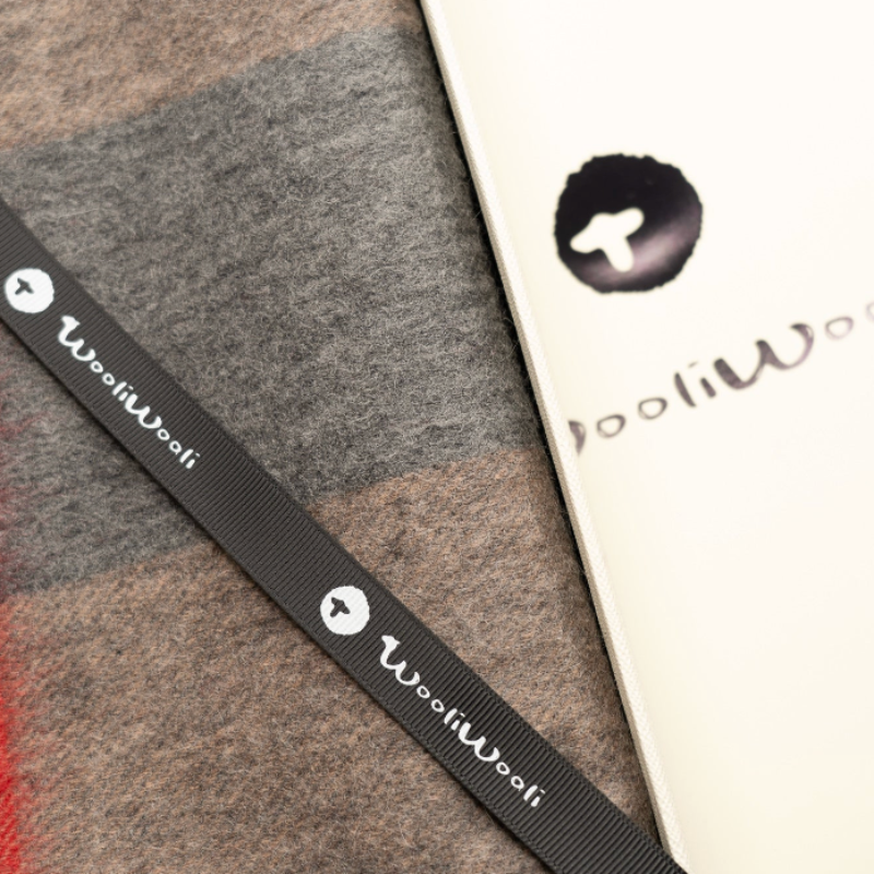 Gift-Wrapped Gray, Beige, and Red Checkered Scarf