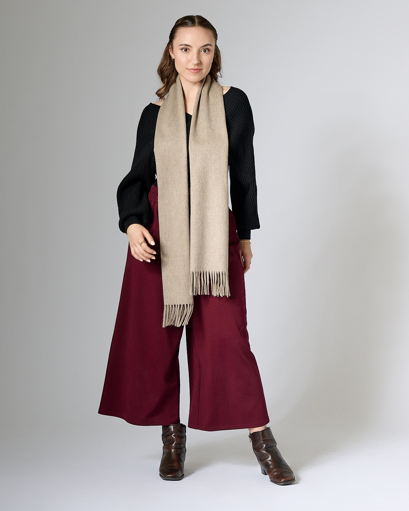 Australia Made Alpaca Wool Scarf | Beige Plain Shawl - Uluru, NT