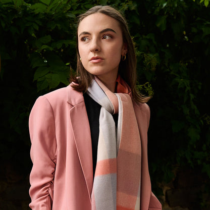 100% Australian Merino Wool Scarf | Modern Checks - Vibrant Orange